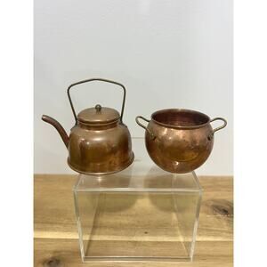 Vintage Miniature Copper and Brass Kettle/Teapot & Cauldron Doll Sized 2-3"